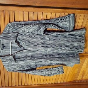 Notations Womens Black and White Striped Shirt With Glittery Stripes.